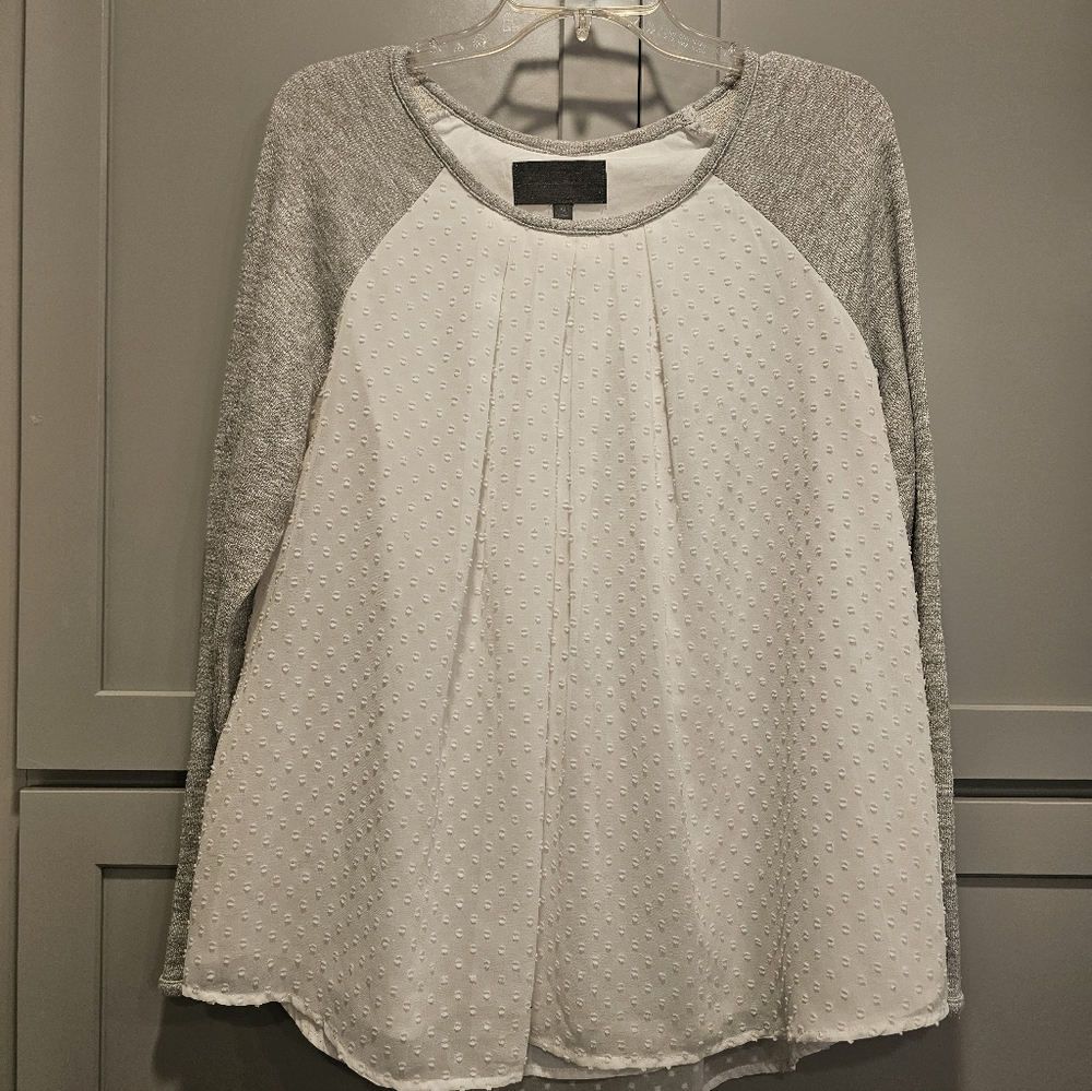 Sunday In Brooklyn Gray and White Long Sleeve Blouse. XL